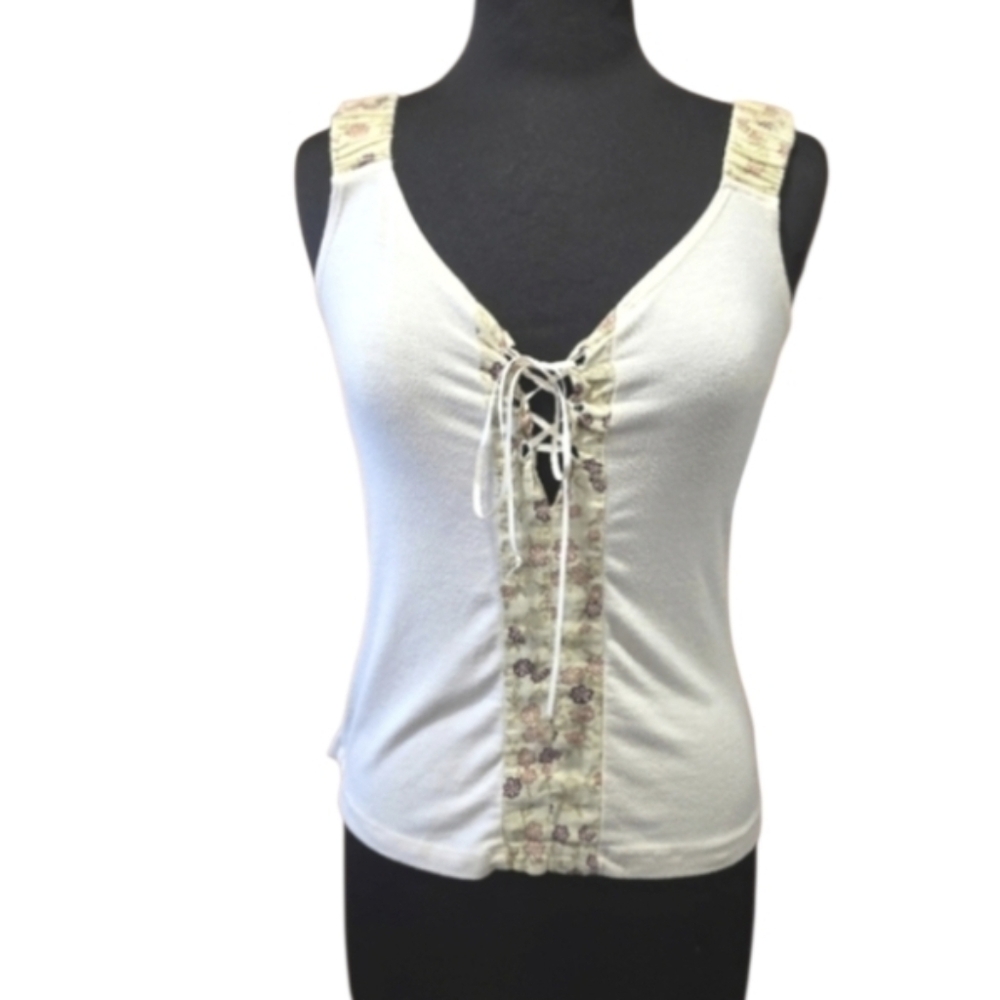 Fairycore Vintage 90s Vol 1 Cream Tie Front Tank Top Rennaisance Festival